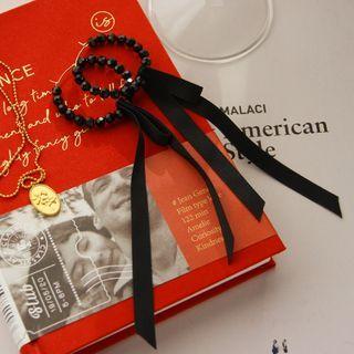 Beaded Hoop Earring 1 Pair - Black - One Size