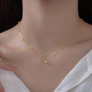 Faux Gemstone Pendant Sterling Silver Necklace S925 Silver - Gold - One Size