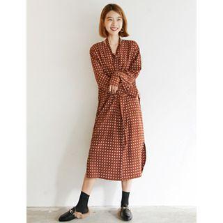 V-neck Long Shirtdress With Sash