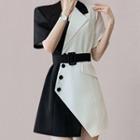 Short-sleeve Two-tone Mini Blazer Dress
