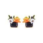 Fashion Cute Plated Gold Enamel Starfish Flower Cubic Zirconia Stud Earrings Golden - One Size