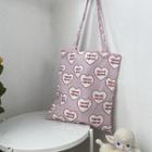 Lettering Heart Print Canvas Shopper Bag Agoni - One Size