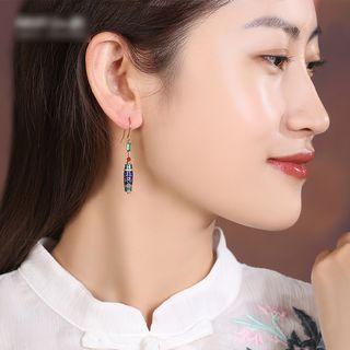 Retro Alloy Dangle Earring 1 Pair - 925 Silver Hook Earrings - Gold & Blue & Green - One Size