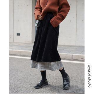 Mock Two-piece Midi A-line Corduroy Skirt