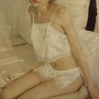 Set: Lace Camisole + Panties Milky White - M