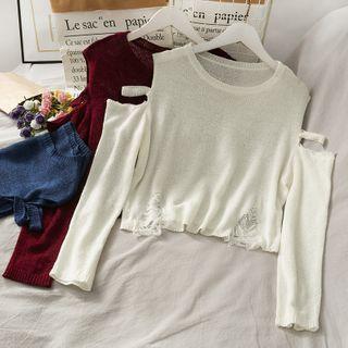 Cutout-shoulder Sheer Light Knit Top