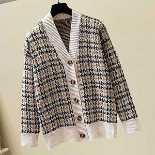 Plaid Cardigan Light Brown - One Size
