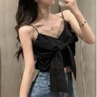 Spaghetti Strap Front Knot Top Black - One Size