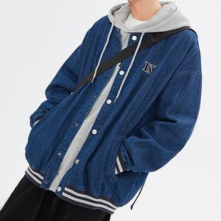 Letter Embroidered Denim Baseball Jacket
