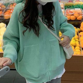 Zip-up Knit Hoodie Hoodie - One Size