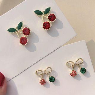 Rhinestone Cherry / Bow Dangle Earring