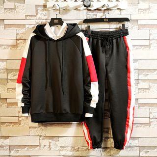 Set: Color Block Lettering Hoodie + Sweatpants
