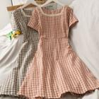 Short-sleeve Checker A-line Dress In 7 Colors