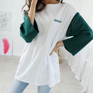 Contrast-sleeve Lettering T-shirt