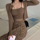Camisole Top / Cardigan / Leopard Print Midi Pencil Skirt / Set