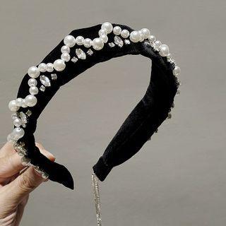 Faux Pearl Headband 1pc - Black & White - One Size
