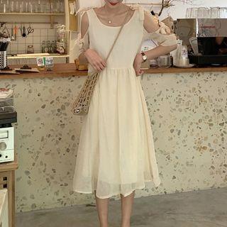 Off-shoulder Mesh Dress Almond - One Size
