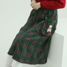 Bear-appliqu  Tartan Plaid Midi Skirt Green - One Size