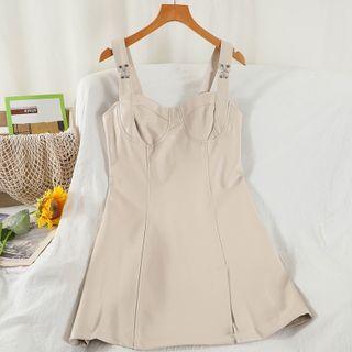 Wide Strap Faux Leather A-line Dress