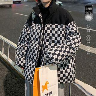 Checker Print Padded Zip Jacket