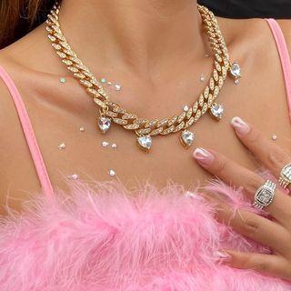 Rhinestone Heart Charm Chain Necklace