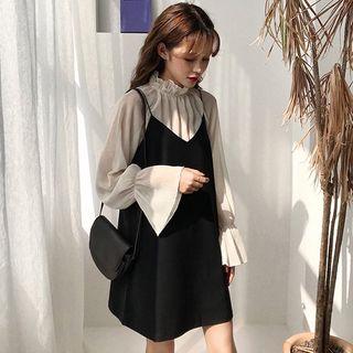Ruffle Trim Blouse / Strappy A-line Dress