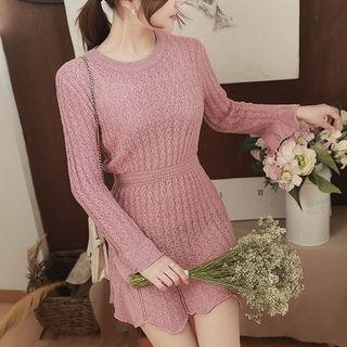 Round-neck A-line Knit Mini Dress