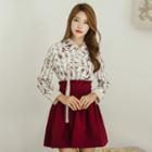 A-line Mini Hanbok Skirt Wine Red - One Size
