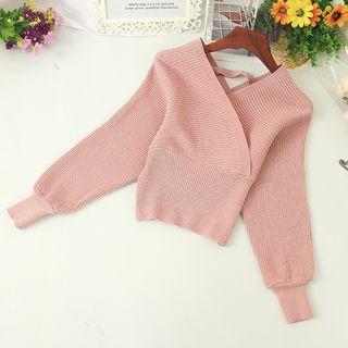 Batwing-sleeve V-neck Knit Top