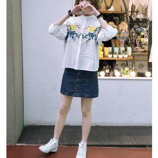 Floral Embroidered 3/4 Sleeve Shirt