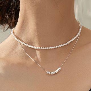 Layered Faux Pearl Beaded Necklace