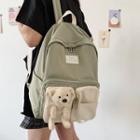 Two-tone Bear Accent Zip Backpack