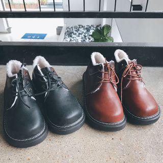 Fleece-lined Platform Lace-up Ankle-boots