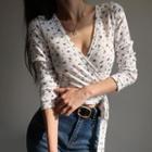 Floral V-neck Lace-up Long-sleeve Top