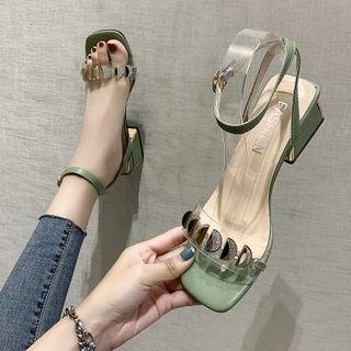 Pvc Panel Ankle-strap Chunky-heel Sandals