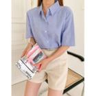 Elbow-sleeve Stripe Cotton Shirt