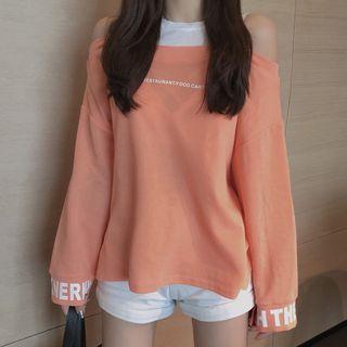 Mock Two-piece Cold Shoulder Long-sleeve T-shirt