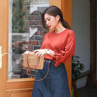 Flounced 3/4-sleeve Cotton Top