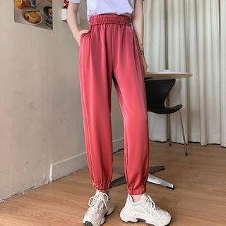 Plain Chiffon Elastic-waist Sweatpants