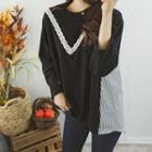 Stripe-back Lace-trim T-shirt