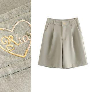 Letter Embroidered High-waist Wide-leg Shorts