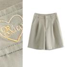 Letter Embroidered High-waist Wide-leg Shorts