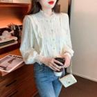 Long-sleeve Frill Trim Button-up Blouse (various Designs)