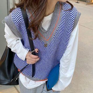 Zigzag Pattern Sweater Vest Blue - One Size