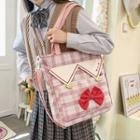 Bow-accent Check Tote Bag