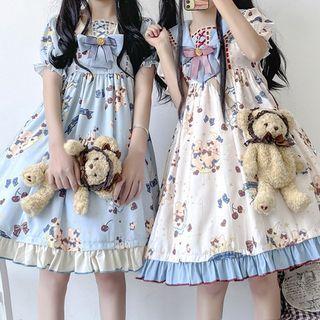 Short-sleeve Sailor Collar Print Lolita Dress / Headband / Set