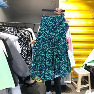 High-waist Print Midi A-line Skirt