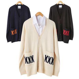 V-neck Letter Knitted Cardigan