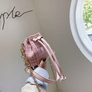 Tweed Drawstring Bucket Crossbody Bag