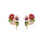 Fashion And Elegant Plated Gold Enamel Double Flower Cubic Zirconia Tassel Earrings Golden - One Size